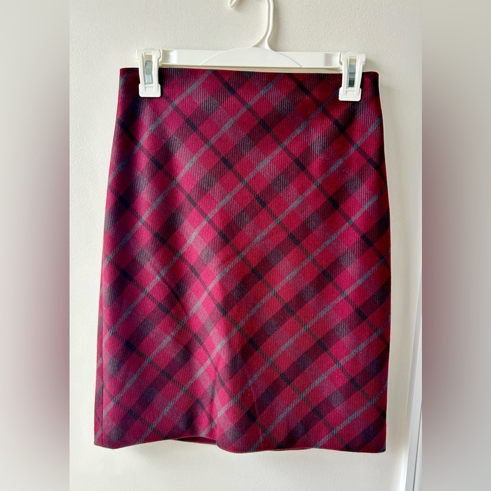 Express Burgundy and Black Checkered Pencil Skirt